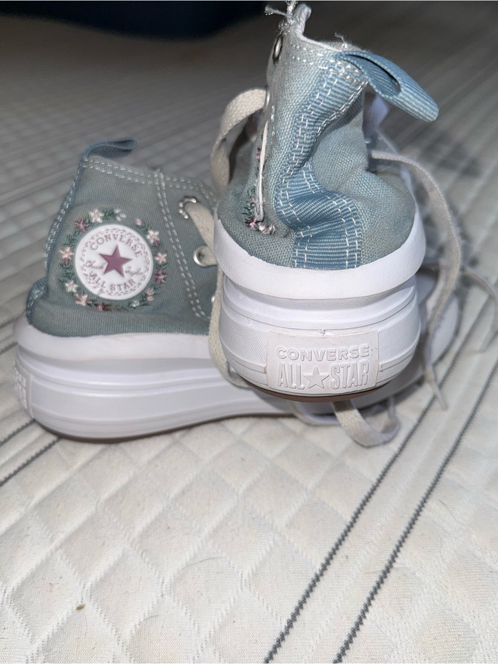 Converse Kids High Top Sneakers in Light Blue with Floral Patch